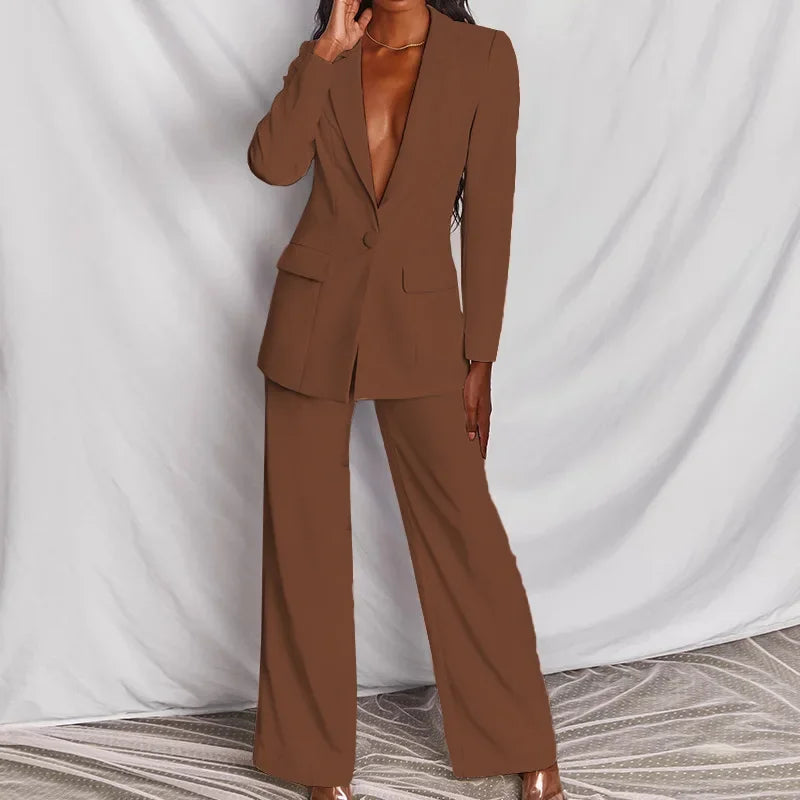 ZL1396 Autumn New Cross-Border Women's Fashion Elegant Long Sleeves Suit Straight-Leg Trousers Suit Already In Stock