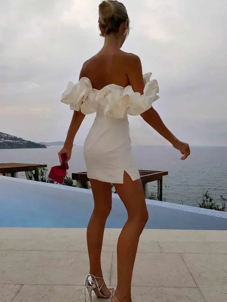 Sukienka Damska Mini Off Shoulder z Falbaną