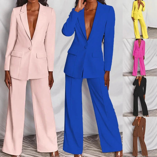 ZL1396 Autumn New Cross-Border Women's Fashion Elegant Long Sleeves Suit Straight-Leg Trousers Suit Already In Stock