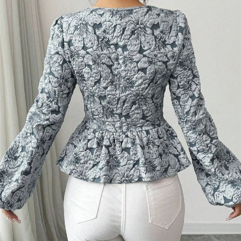 Bubble Sleeve Shirt Retro Square Collar Floral Shirt 2025 Spring Fashion Commuter Coat Women