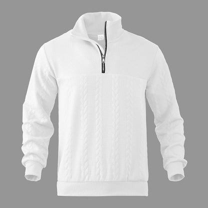 Bluza Męska w Paski z Półgolfem i Zamkiem