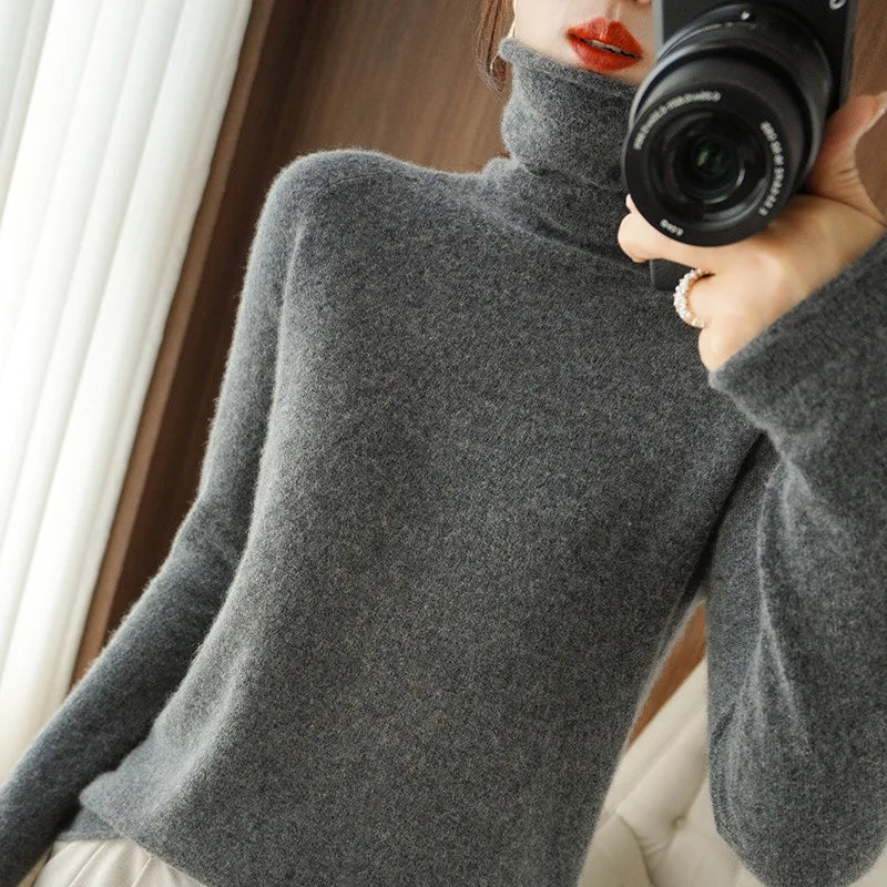 Autumn Winter Women Sweaters Turtleneck Long Sleeve Solid Slim Fit Basic Knit Tops Warm Bottoming Shirts High Strecth Pullovers