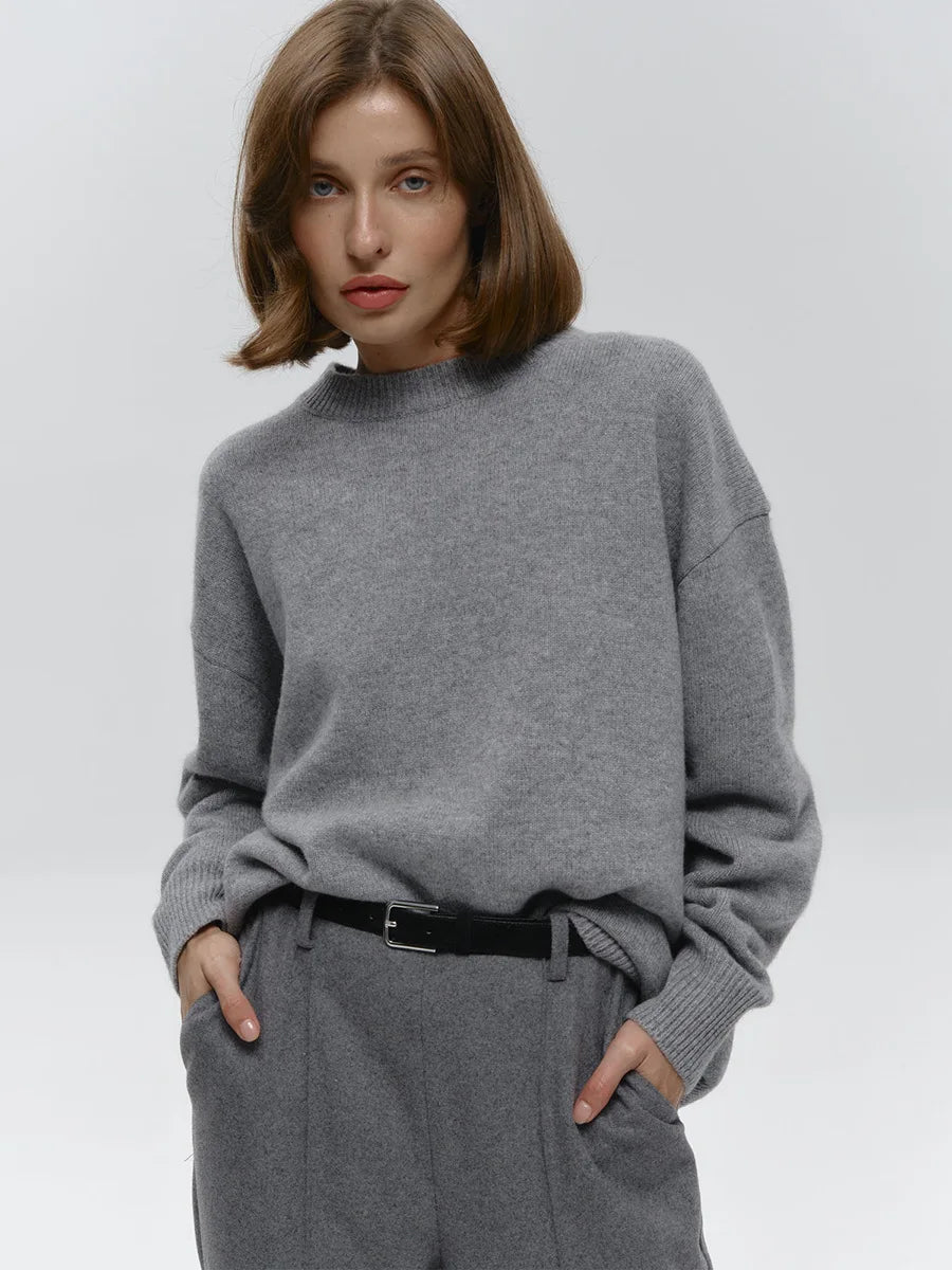 Bornladies Women's O-Neck Oversized Sweater Autumn Winter Thick Warm Loose Simple Solid Color Knitted Pullover Casual Jumper Top