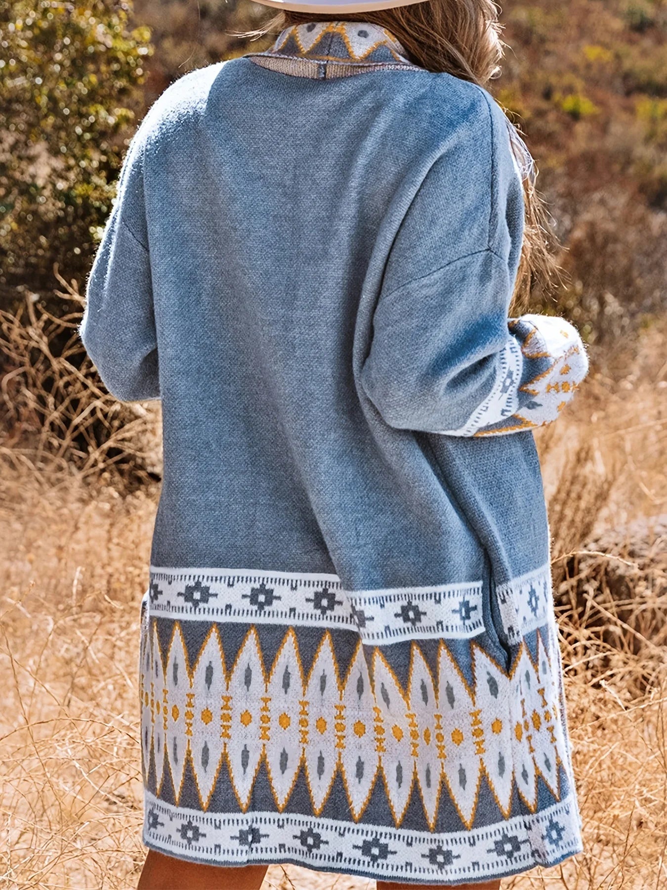 Europe and the United States new autumn and winter national style printed leisure long-sleeved sweater cardigan coat