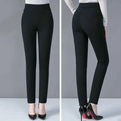 Spodnie Damskie z Wysokim Stanem Slim Fit z Kieszeniami