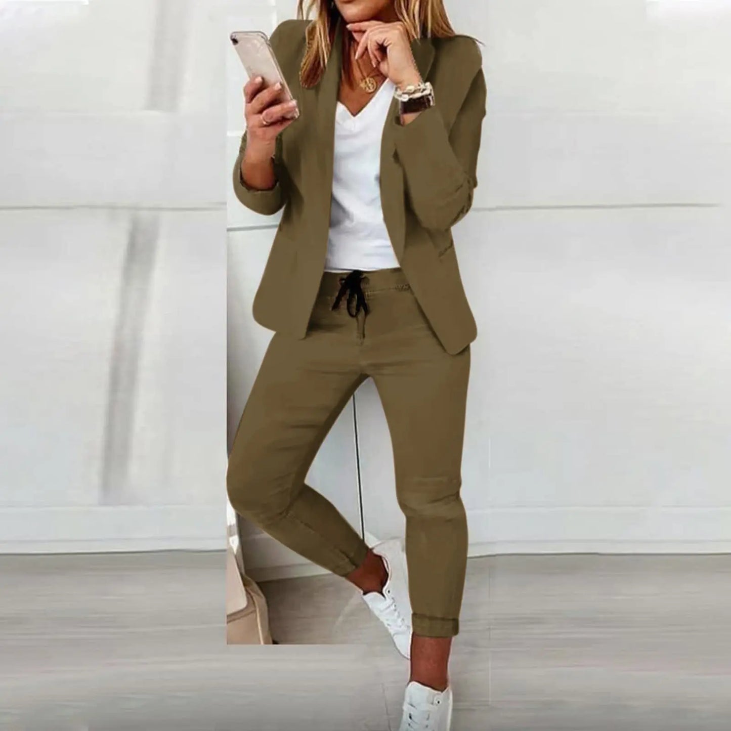 autumn winter blazer pants two piece set women fashion solid long sleeve suit coat outifits casual fashion pencil pant sets
