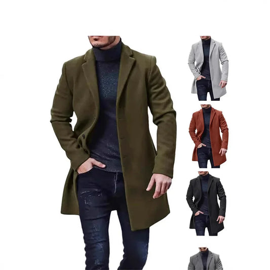 Men's Woolen Coat Long Windbreaker Jacket Multiple Colors And Sizes Available in Regular Category Made in Mainland China