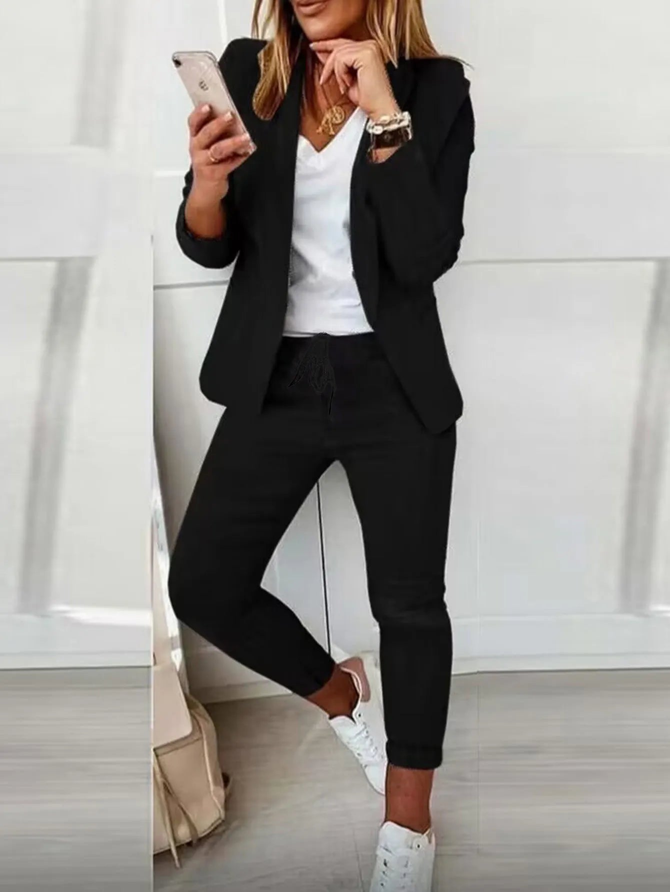 autumn winter blazer pants two piece set women fashion solid long sleeve suit coat outifits casual fashion pencil pant sets