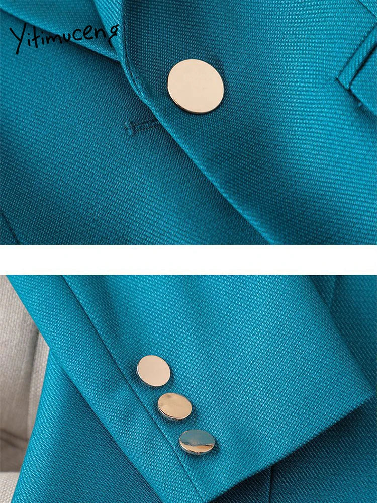 Yitimuceng Slim 2 Piece Sets Office Wear Women 2024 New Fashion Turn Down Collar Single Button Blazers Casual Pencil Pant Suits