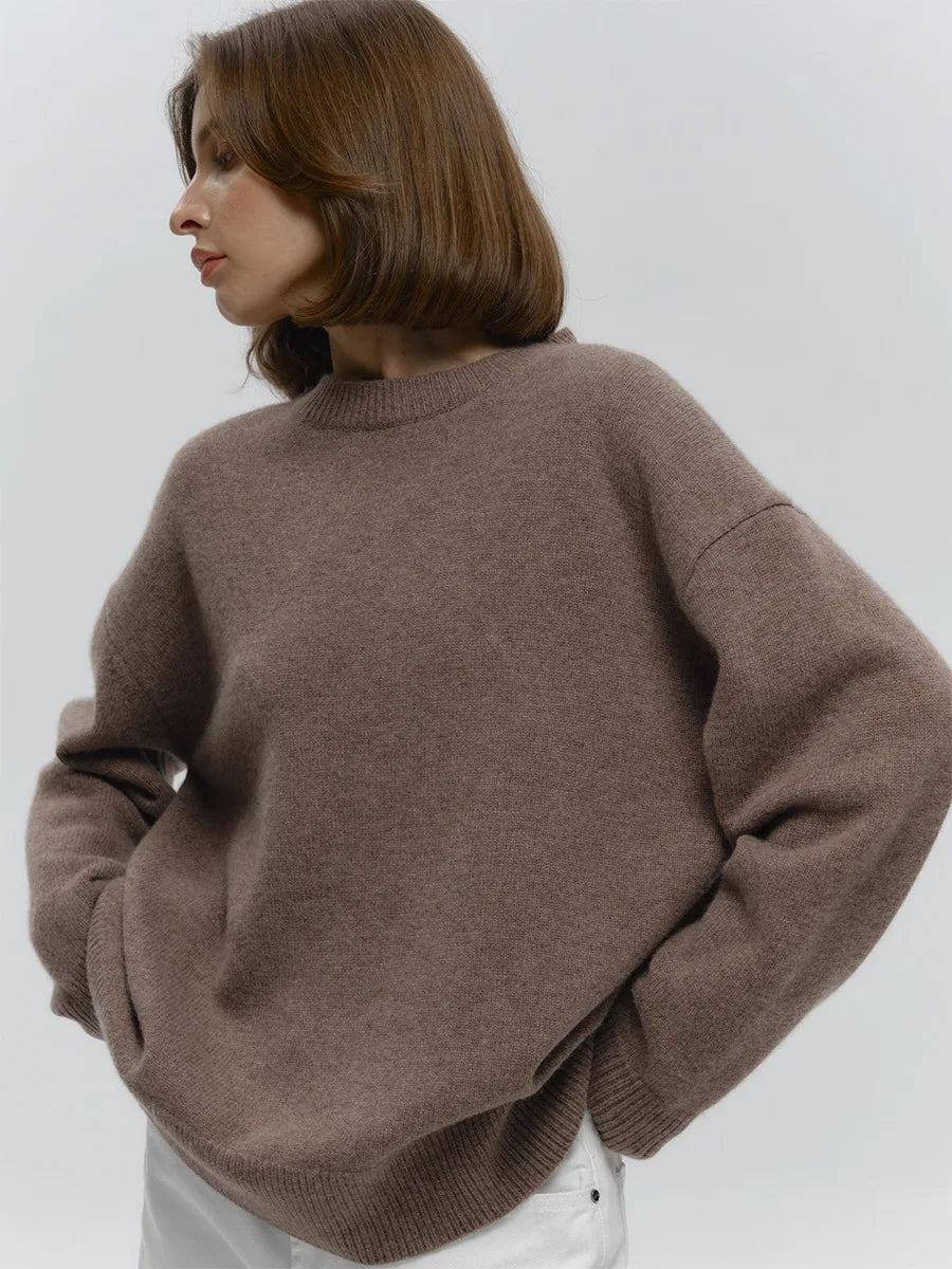 Bornladies Women's O-Neck Oversized Sweater Autumn Winter Thick Warm Loose Simple Solid Color Knitted Pullover Casual Jumper Top