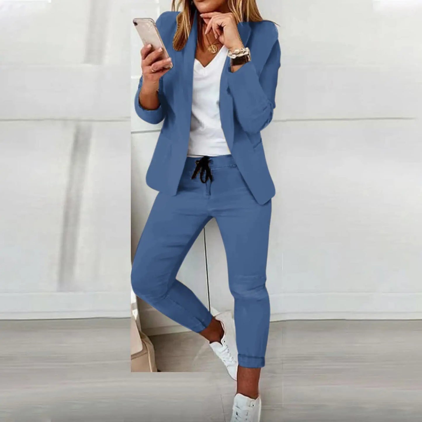 autumn winter blazer pants two piece set women fashion solid long sleeve suit coat outifits casual fashion pencil pant sets