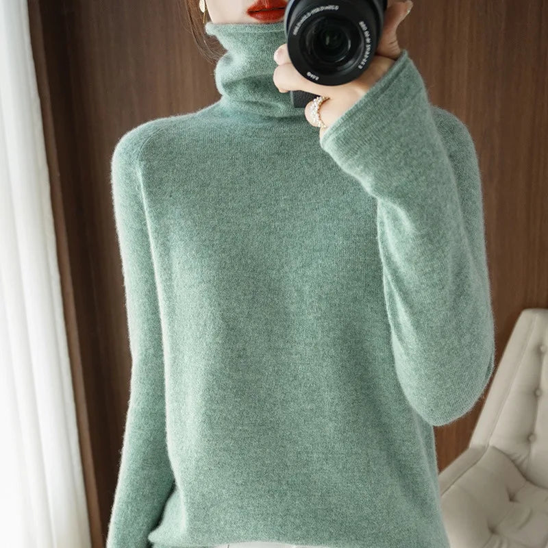 Autumn Winter Women Sweaters Turtleneck Long Sleeve Solid Slim Fit Basic Knit Tops Warm Bottoming Shirts High Strecth Pullovers