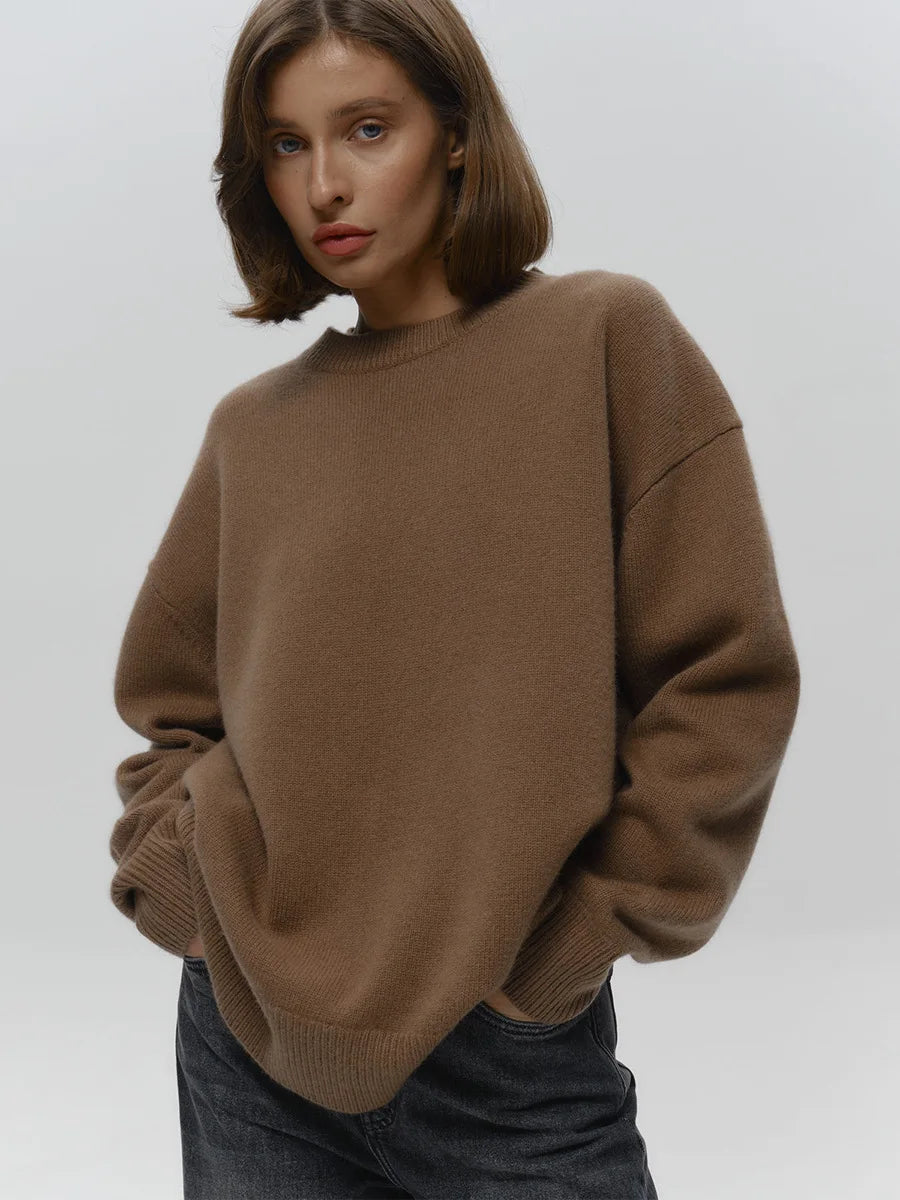 Bornladies Women's O-Neck Oversized Sweater Autumn Winter Thick Warm Loose Simple Solid Color Knitted Pullover Casual Jumper Top