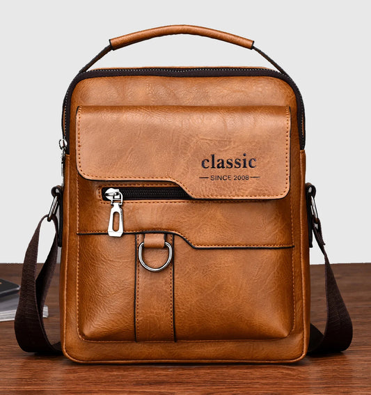 2024 New Luxury Brand  Men Crossbody Bag Leather Shoulder Bag For Men Handbags Brown Business Large Capacity Messenger Side Bags