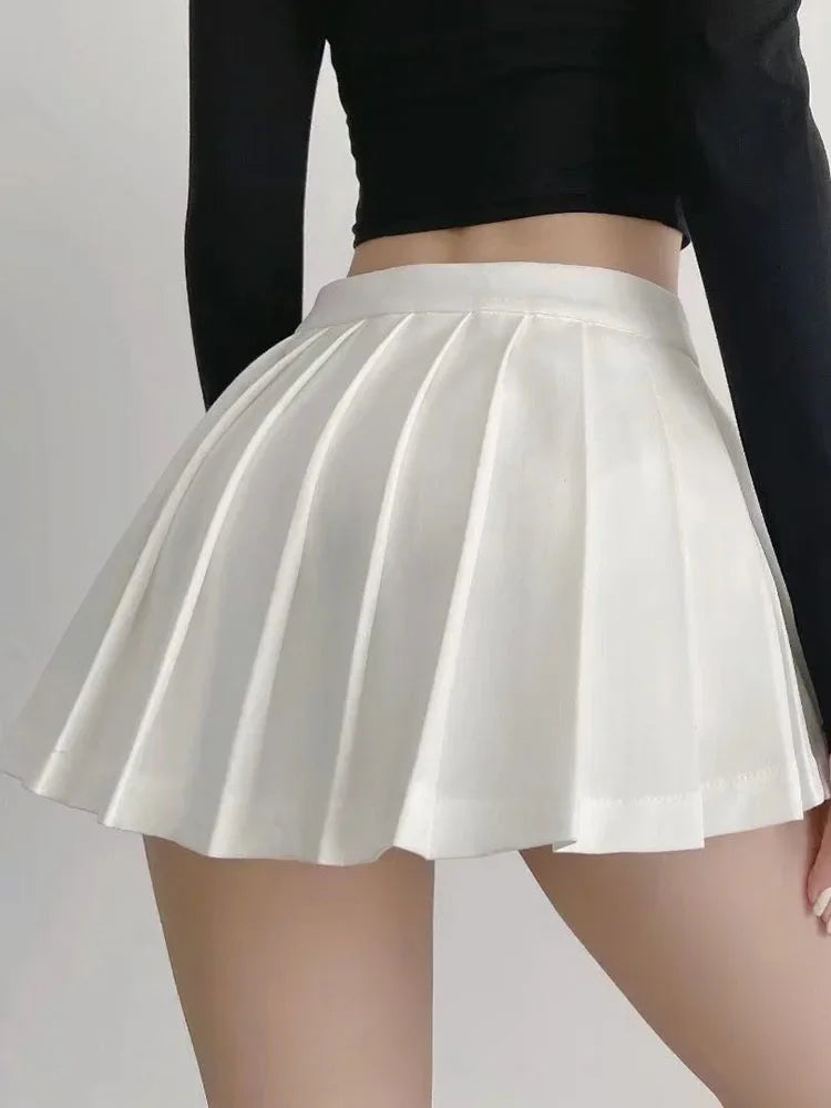 Mooyufon Sexy Women Pleated Skirts High Waist Summer Vintage Mini Skirts Korean Tennis Student White Designed Dance Skirt