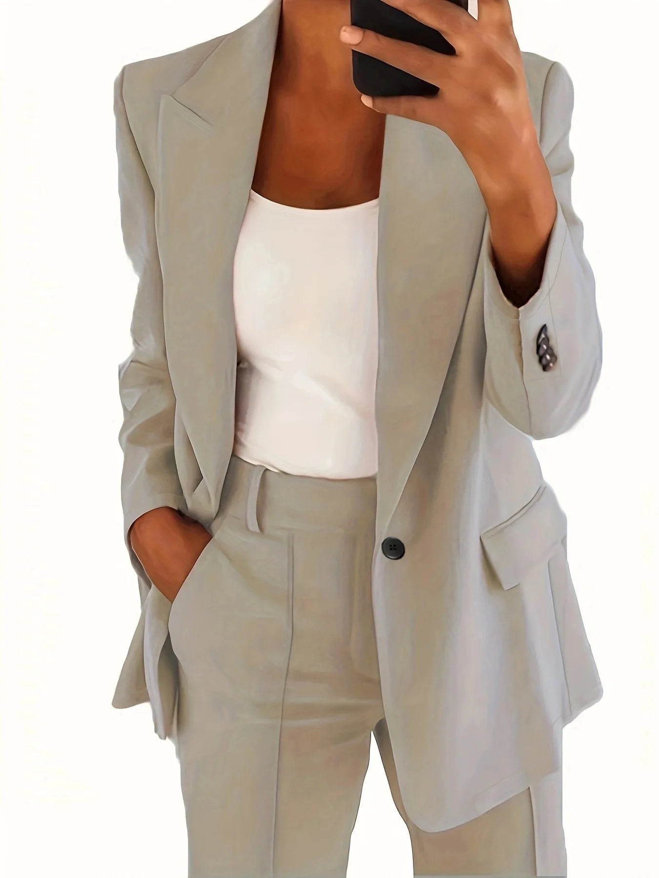 2025 S-5XL Women's Blazer Casual Long-sleeved Top Solid Color Suit Collar Button Simple Temperament Commuter Plus Size Blazer