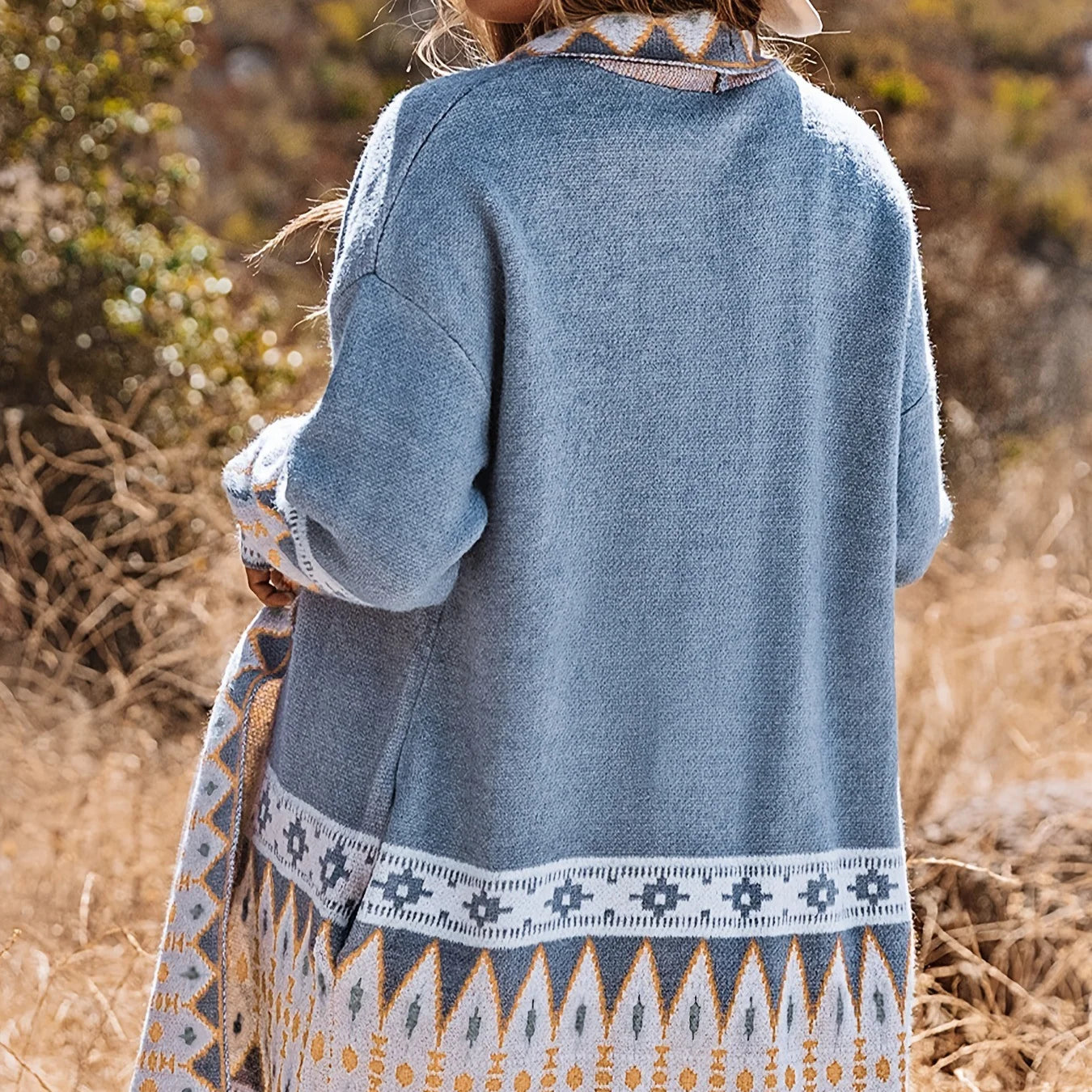 Europe and the United States new autumn and winter national style printed leisure long-sleeved sweater cardigan coat
