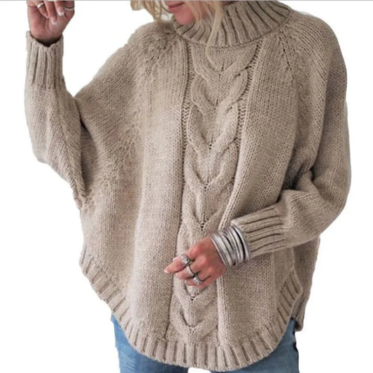 Europe Autumn Winter New Pullover Women Large-size Loose Bat Sleeve Knitted Sweater Female Fashion Streetwear