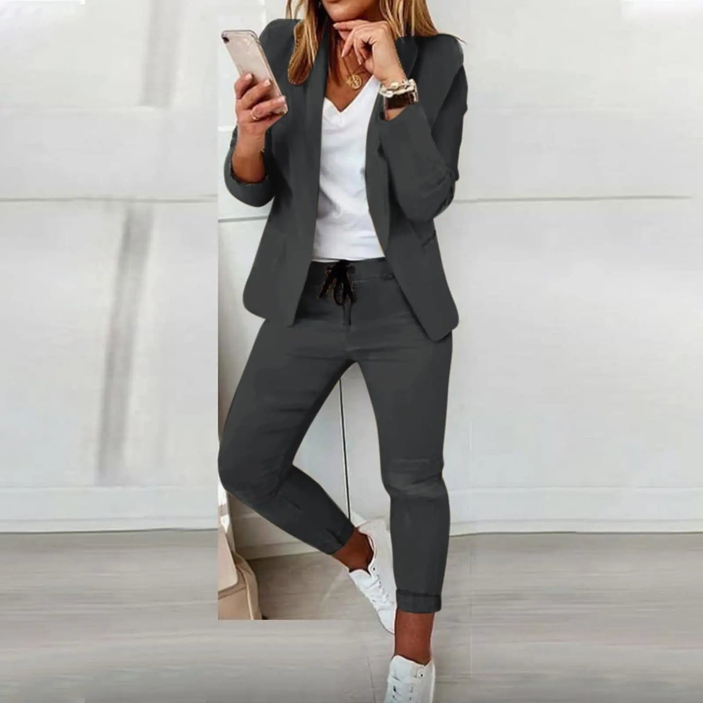 autumn winter blazer pants two piece set women fashion solid long sleeve suit coat outifits casual fashion pencil pant sets