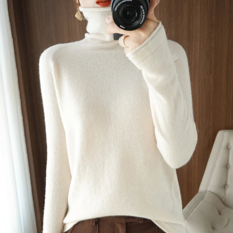 Autumn Winter Women Sweaters Turtleneck Long Sleeve Solid Slim Fit Basic Knit Tops Warm Bottoming Shirts High Strecth Pullovers