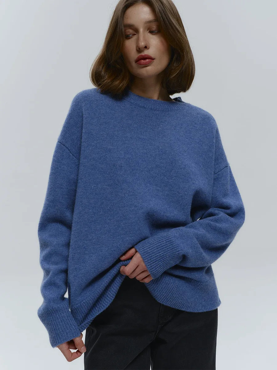 Bornladies Women's O-Neck Oversized Sweater Autumn Winter Thick Warm Loose Simple Solid Color Knitted Pullover Casual Jumper Top