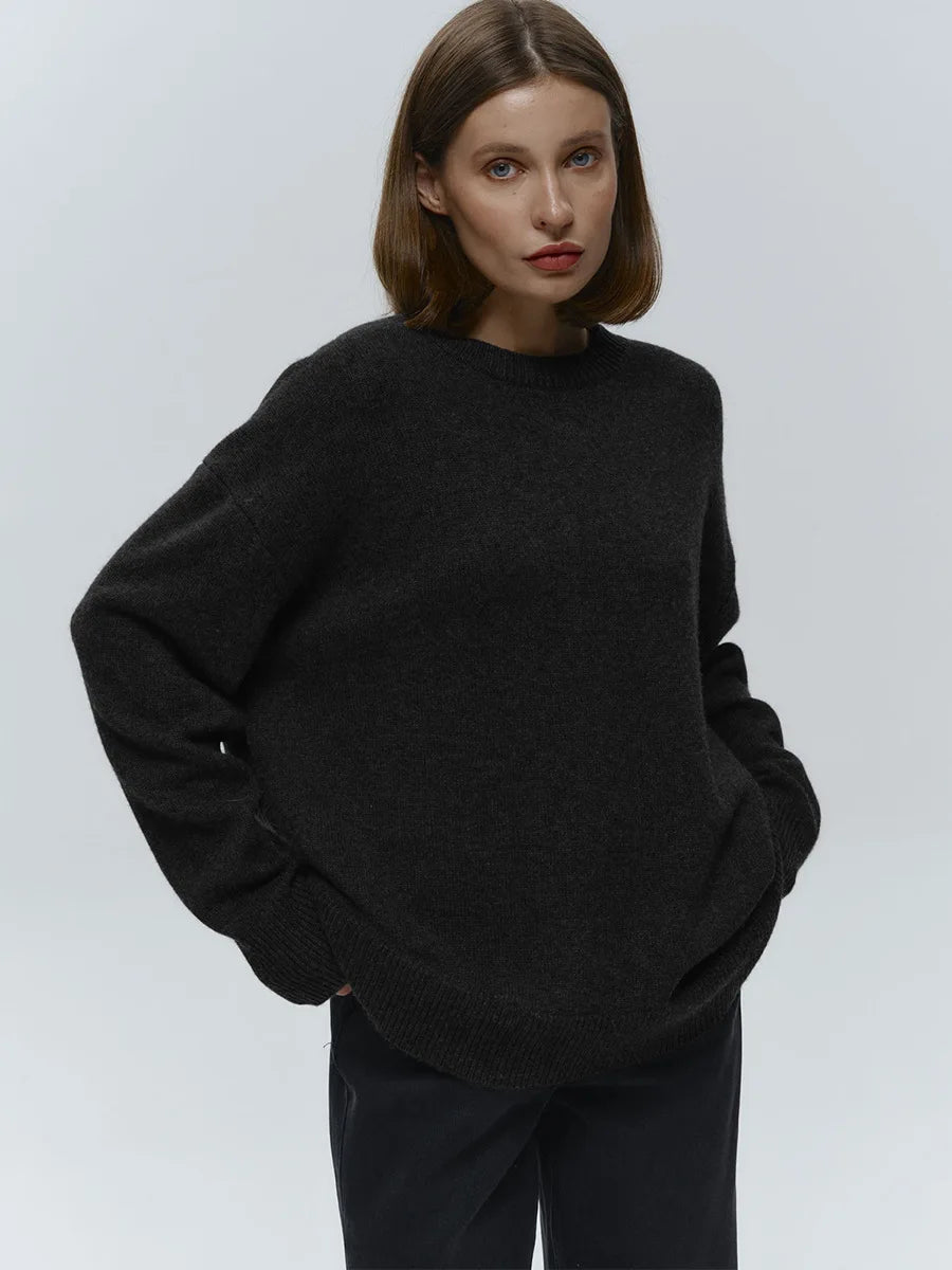 Bornladies Women's O-Neck Oversized Sweater Autumn Winter Thick Warm Loose Simple Solid Color Knitted Pullover Casual Jumper Top