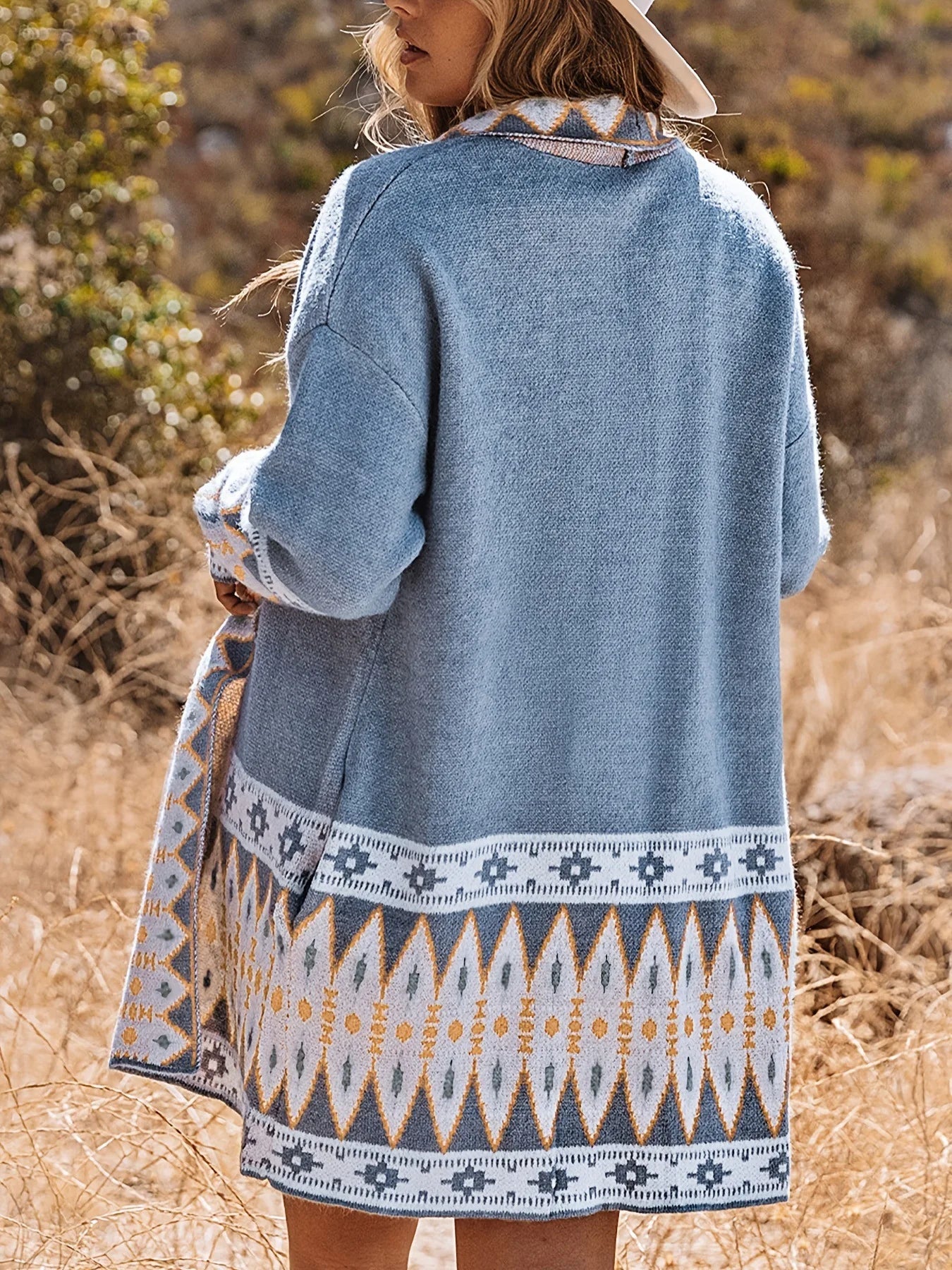 Europe and the United States new autumn and winter national style printed leisure long-sleeved sweater cardigan coat