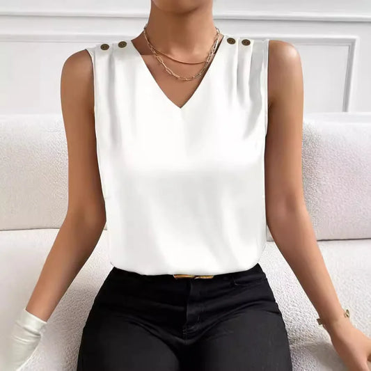 Solid Casual Loose Sleeveless Blouses For Women Fashion Summer Women's Oversized Shirts And Blouses Elegant Youth Female Tops