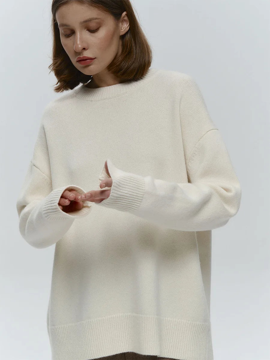 Bornladies Women's O-Neck Oversized Sweater Autumn Winter Thick Warm Loose Simple Solid Color Knitted Pullover Casual Jumper Top