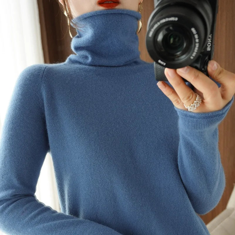 Autumn Winter Women Sweaters Turtleneck Long Sleeve Solid Slim Fit Basic Knit Tops Warm Bottoming Shirts High Strecth Pullovers