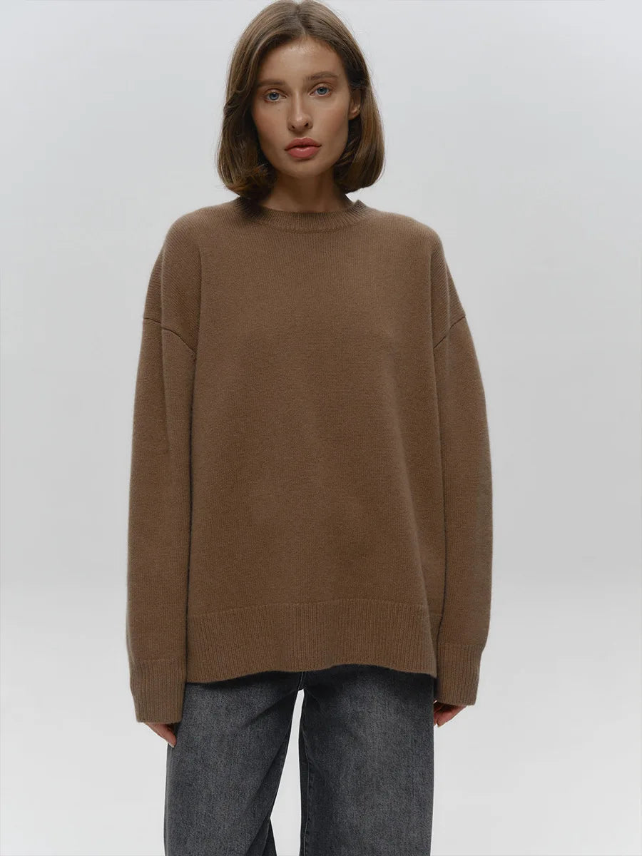 Bornladies Women's O-Neck Oversized Sweater Autumn Winter Thick Warm Loose Simple Solid Color Knitted Pullover Casual Jumper Top