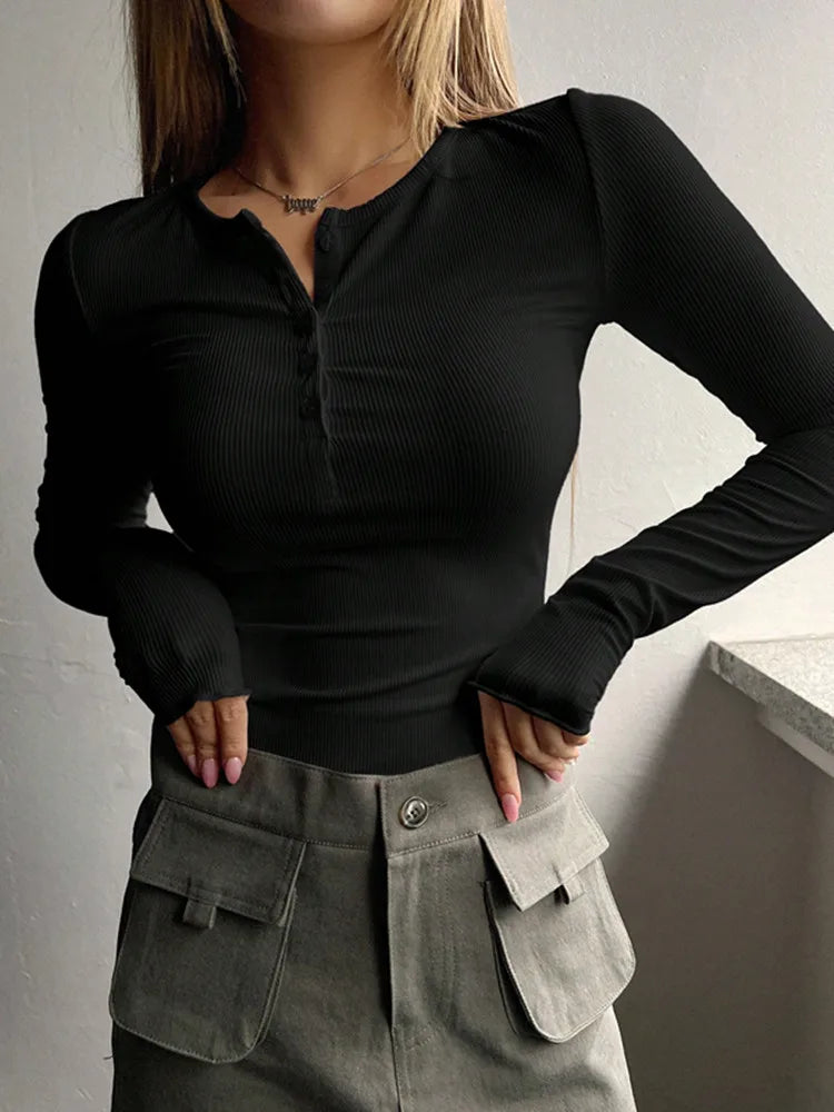 Bluzka Damska Slim Fit z Długim Rękawem