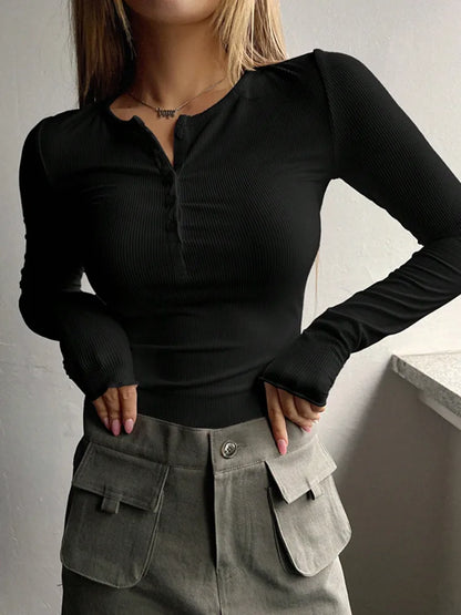 Bluzka Damska Slim Fit z Długim Rękawem