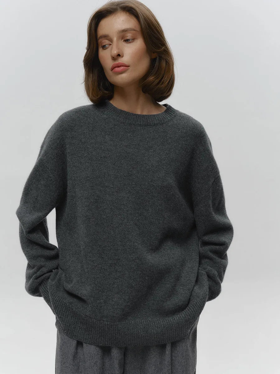Bornladies Women's O-Neck Oversized Sweater Autumn Winter Thick Warm Loose Simple Solid Color Knitted Pullover Casual Jumper Top