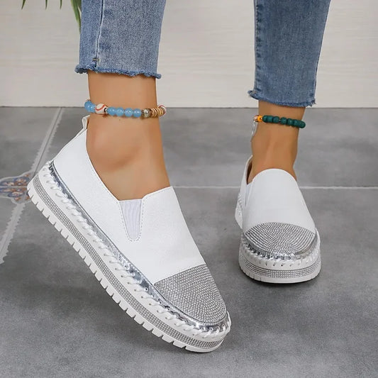 2024 Hot Selling Summer Sports Shoes Women's Thick-soled Single Shoes Rhinestone Comfort Flat Shoes Women's Vulcanized