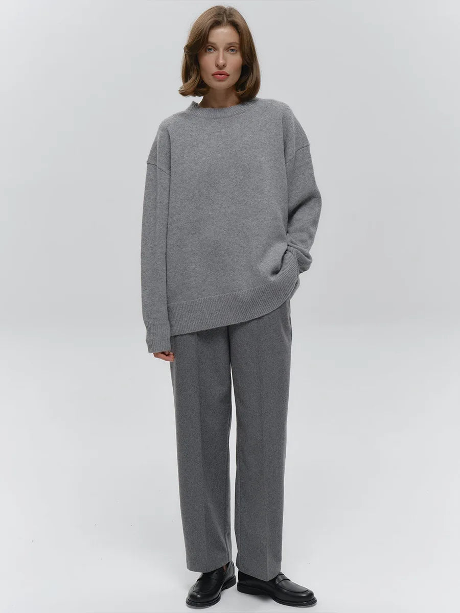 Bornladies Women's O-Neck Oversized Sweater Autumn Winter Thick Warm Loose Simple Solid Color Knitted Pullover Casual Jumper Top