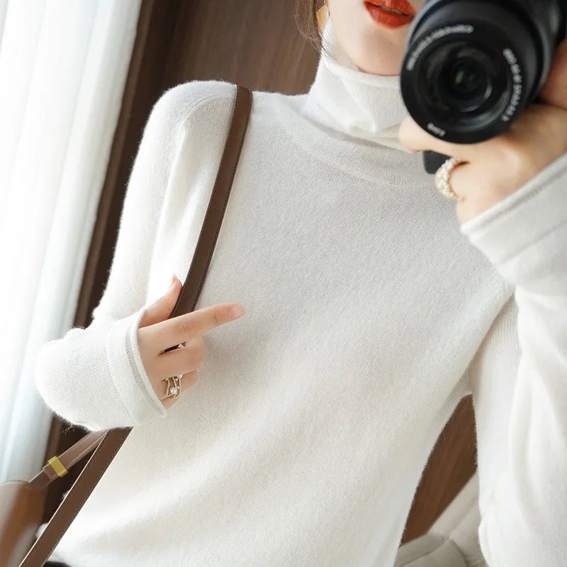 Autumn Winter Women Sweaters Turtleneck Long Sleeve Solid Slim Fit Basic Knit Tops Warm Bottoming Shirts High Strecth Pullovers