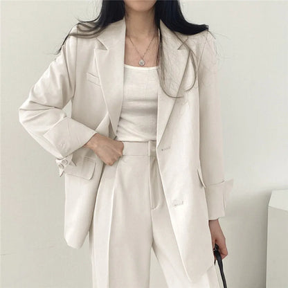Garnitur Damski Slim Fit z Marynarką i Spodniami Wide Leg